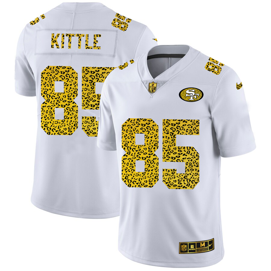 San Francisco 49ers #85 George Kittle Men Nike Flocked Leopard Print Vapor Limited NFL Jersey White